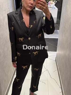 Americana satén negra print leopardos Lola Casademunt - Imagen 1