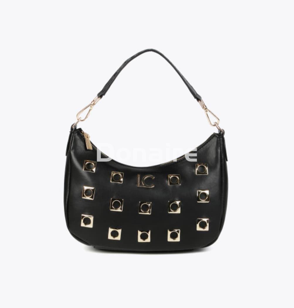Bolso bandolera negro detales metálicos dorados Lola Casademunt - Imagen 1
