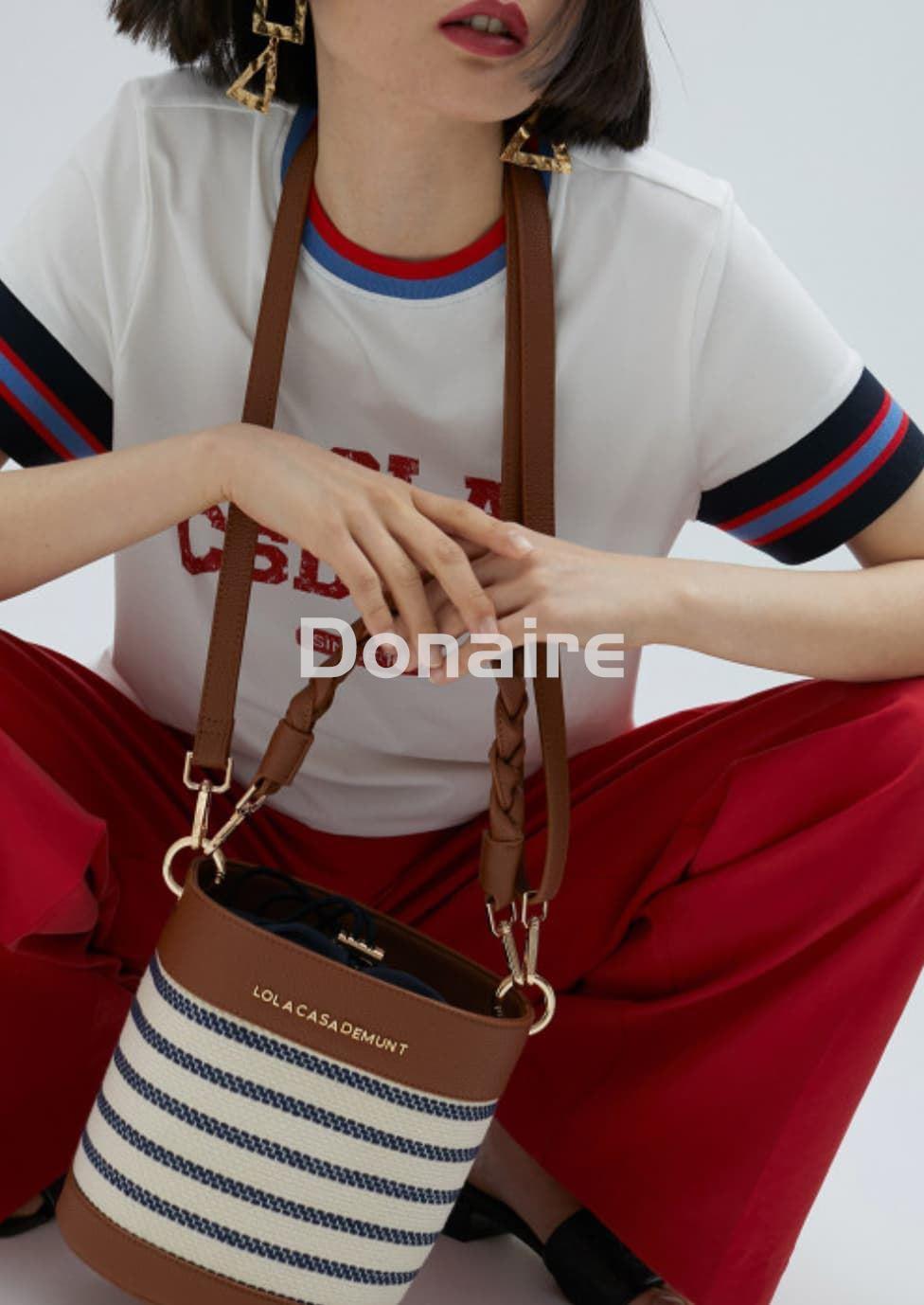 Bolso bucket combinado rayas y efecto piel Lola Casademunt - Imagen 1