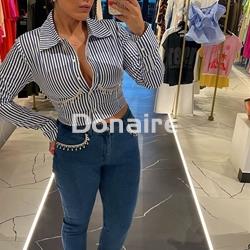 Camisa crop rayas y pedrería Sahoco - Imagen 2