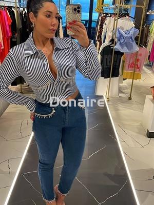 Camisa crop rayas y pedrería Sahoco - Imagen 2