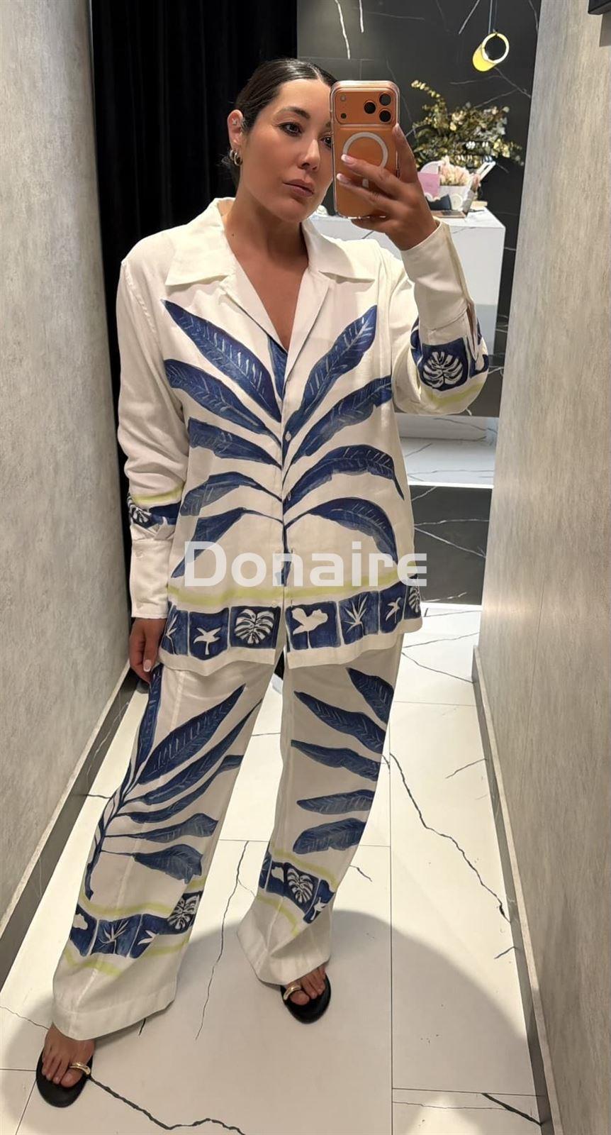 Camisa larga lino hojas azules Open - Imagen 1