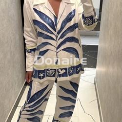 Camisa larga lino hojas azules Open - Imagen 1