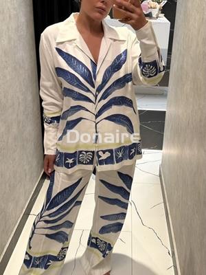 Camisa larga lino hojas azules Open - Imagen 1