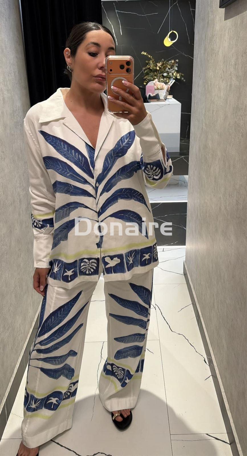 Camisa larga lino hojas azules Open - Imagen 3