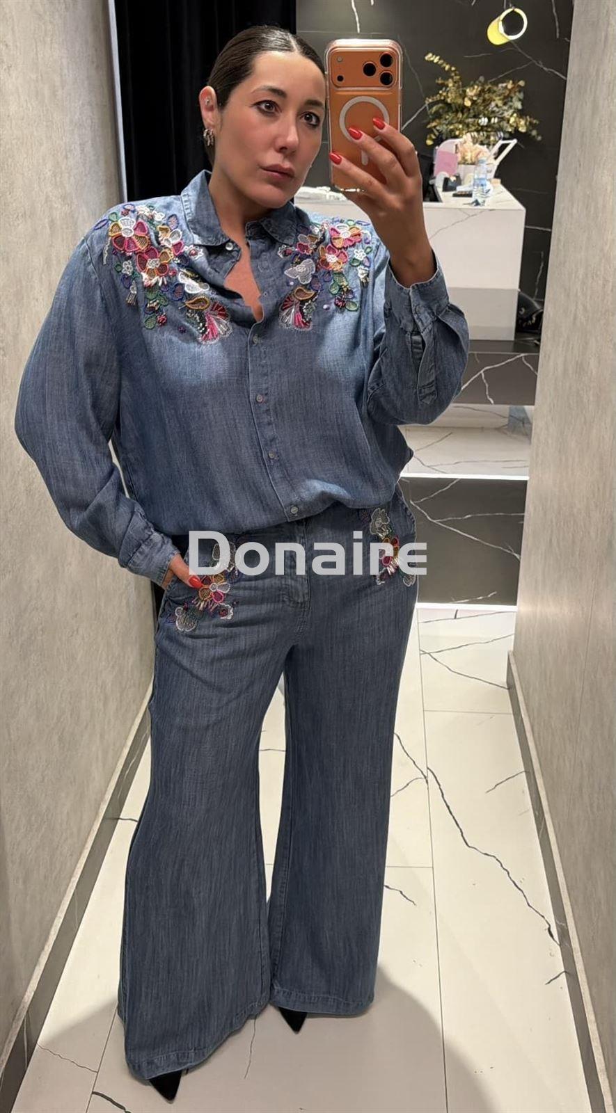 Camisa tencel vaquera bordada flores Dixie - Imagen 3