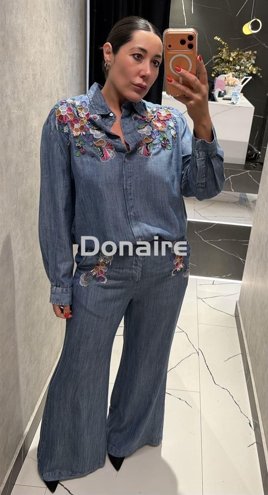 Camisa tencel vaquero con flores bordadas Dixie - Imagen 1