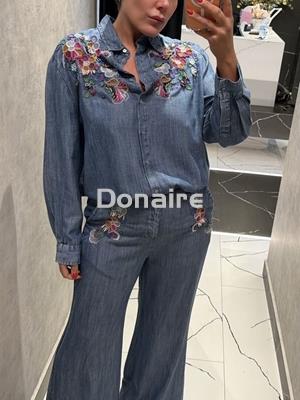 Camisa tencel vaquero con flores bordadas Dixie - Imagen 1