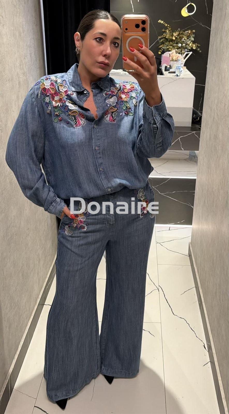 Camisa tencel vaquero con flores bordadas Dixie - Imagen 3