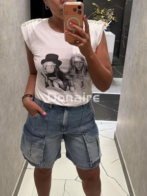 Camiseta hombreras pedrería Koralline - Imagen 1