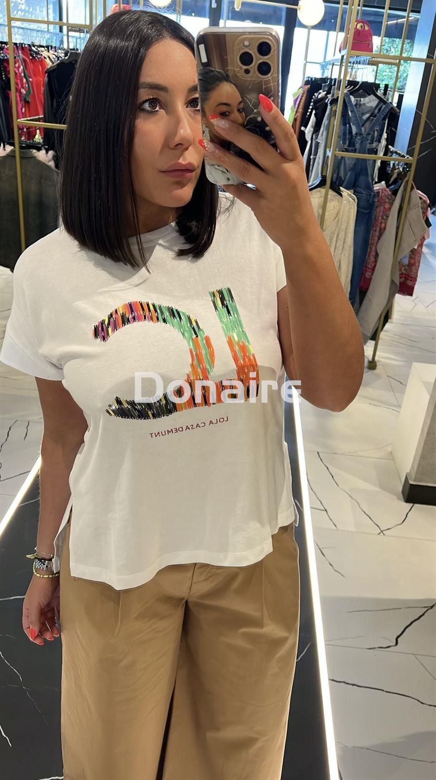 Camiseta logo LC lentejuelas multiraya Lola Casademunt - Imagen 1