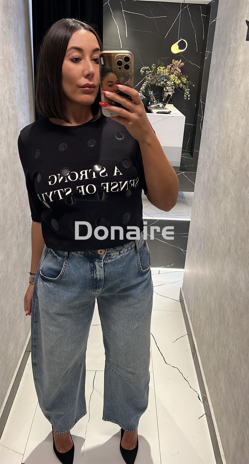 Camiseta negra piqué letras y círculos OPEN - Imagen 1