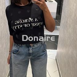 Camiseta negra piqué letras y círculos OPEN - Imagen 1