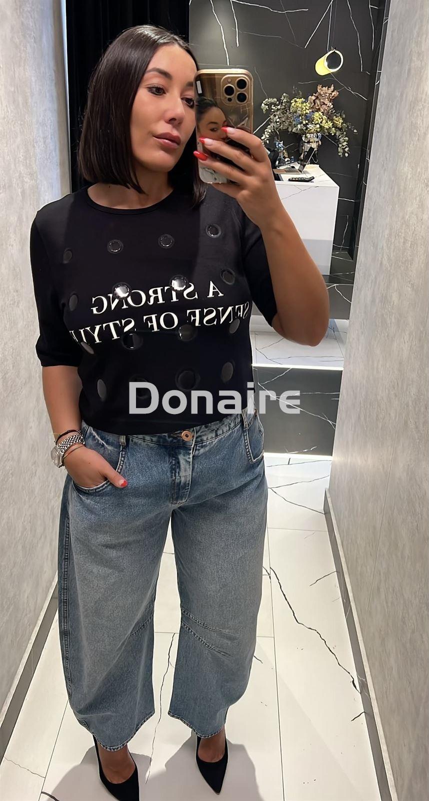Camiseta negra piqué letras y círculos OPEN - Imagen 3