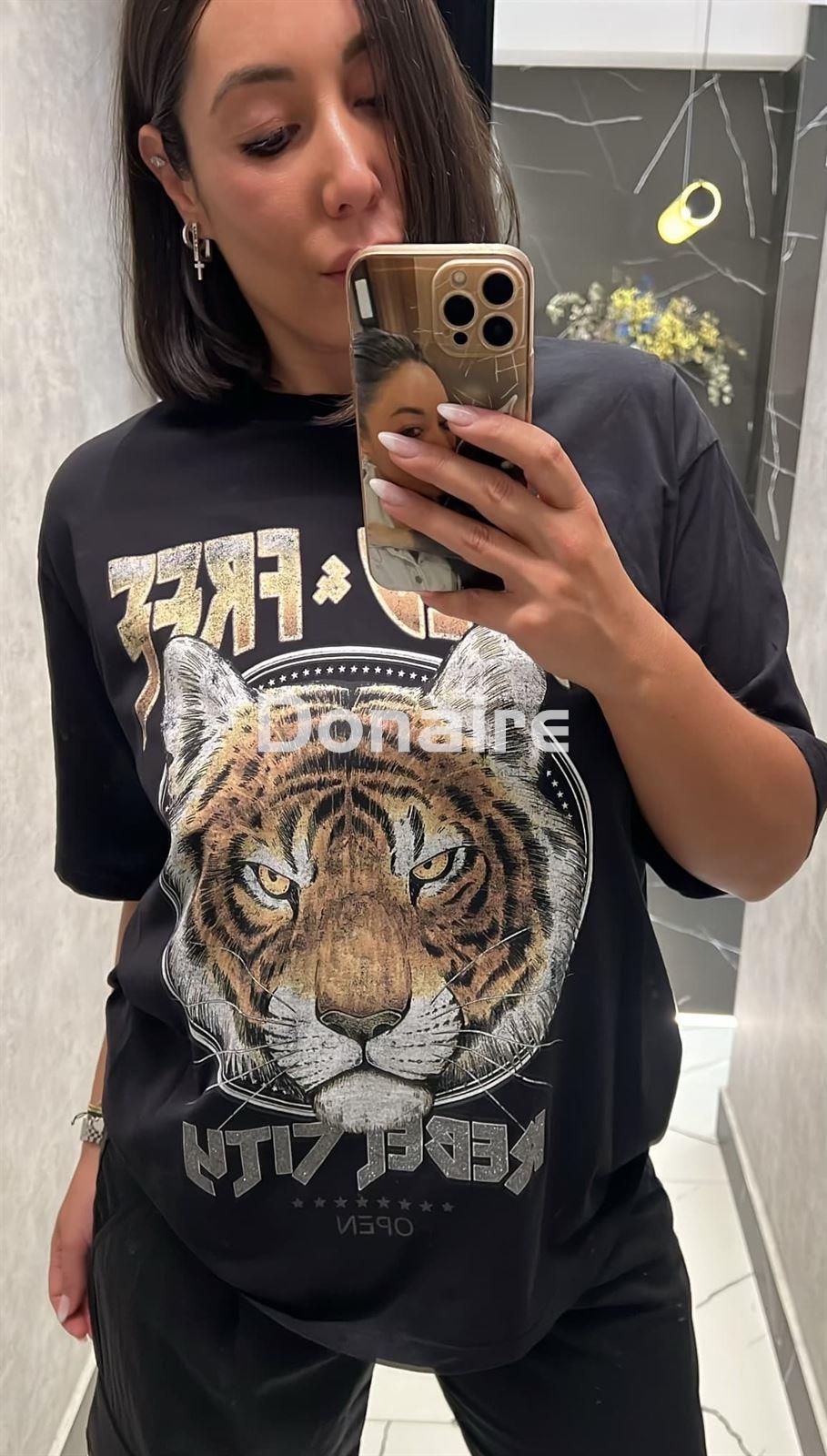 Camiseta tigre REBEL CITY + WILD FREE OPEN NEGRA - Imagen 2