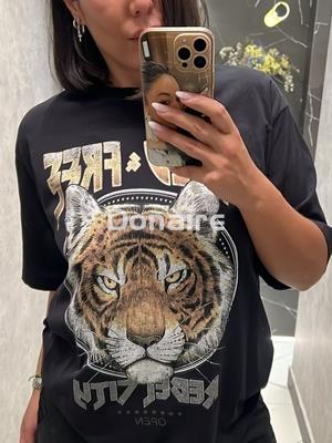 Camiseta tigre REBEL CITY + WILD FREE OPEN NEGRA - Imagen 2