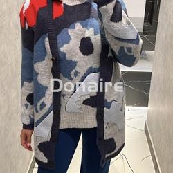 Cardigan largo dibujo jacquard gris azul rojo WNT - Imagen 2