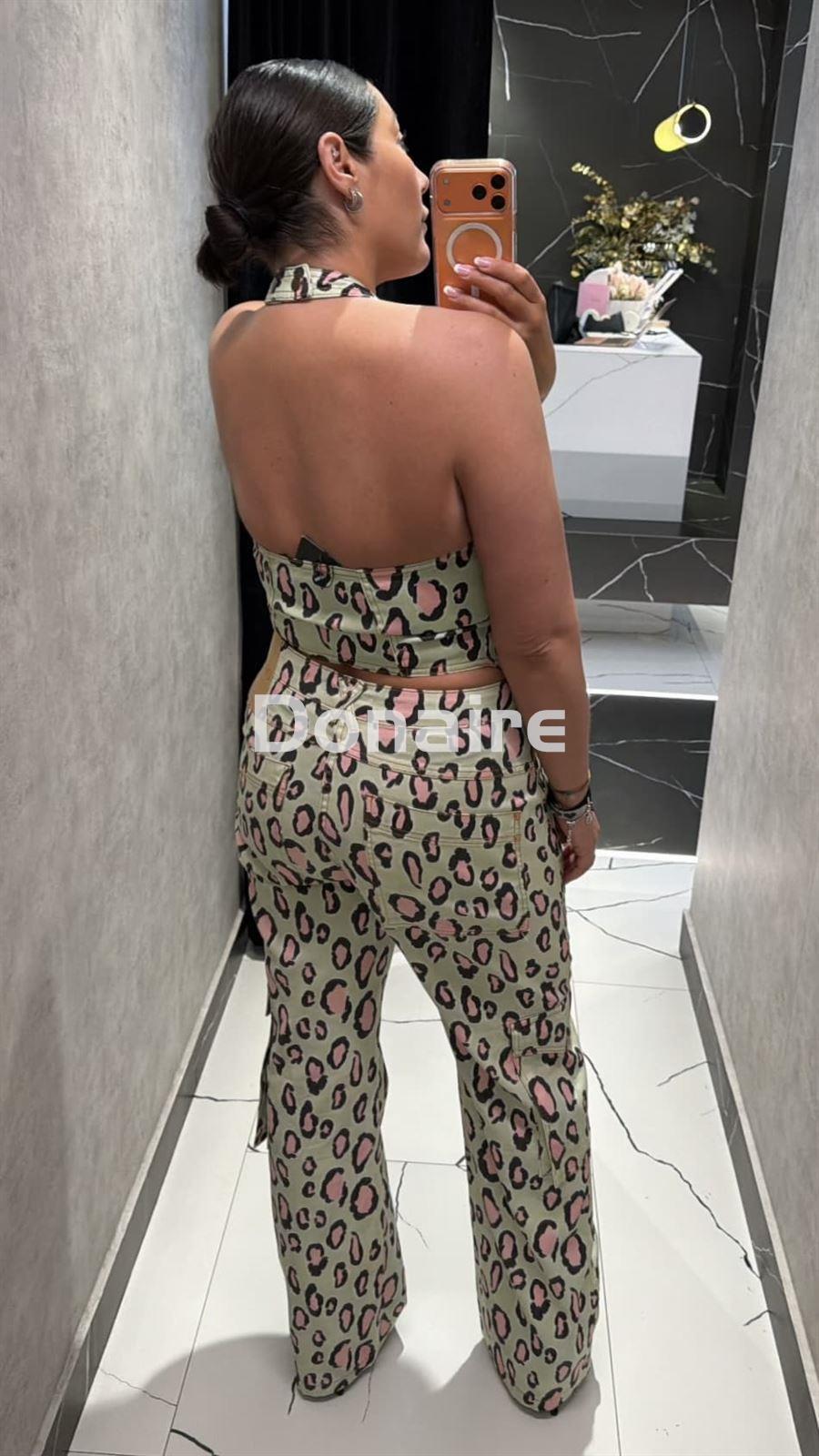 Chaleco mint manchas animal print rosas Open - Imagen 2