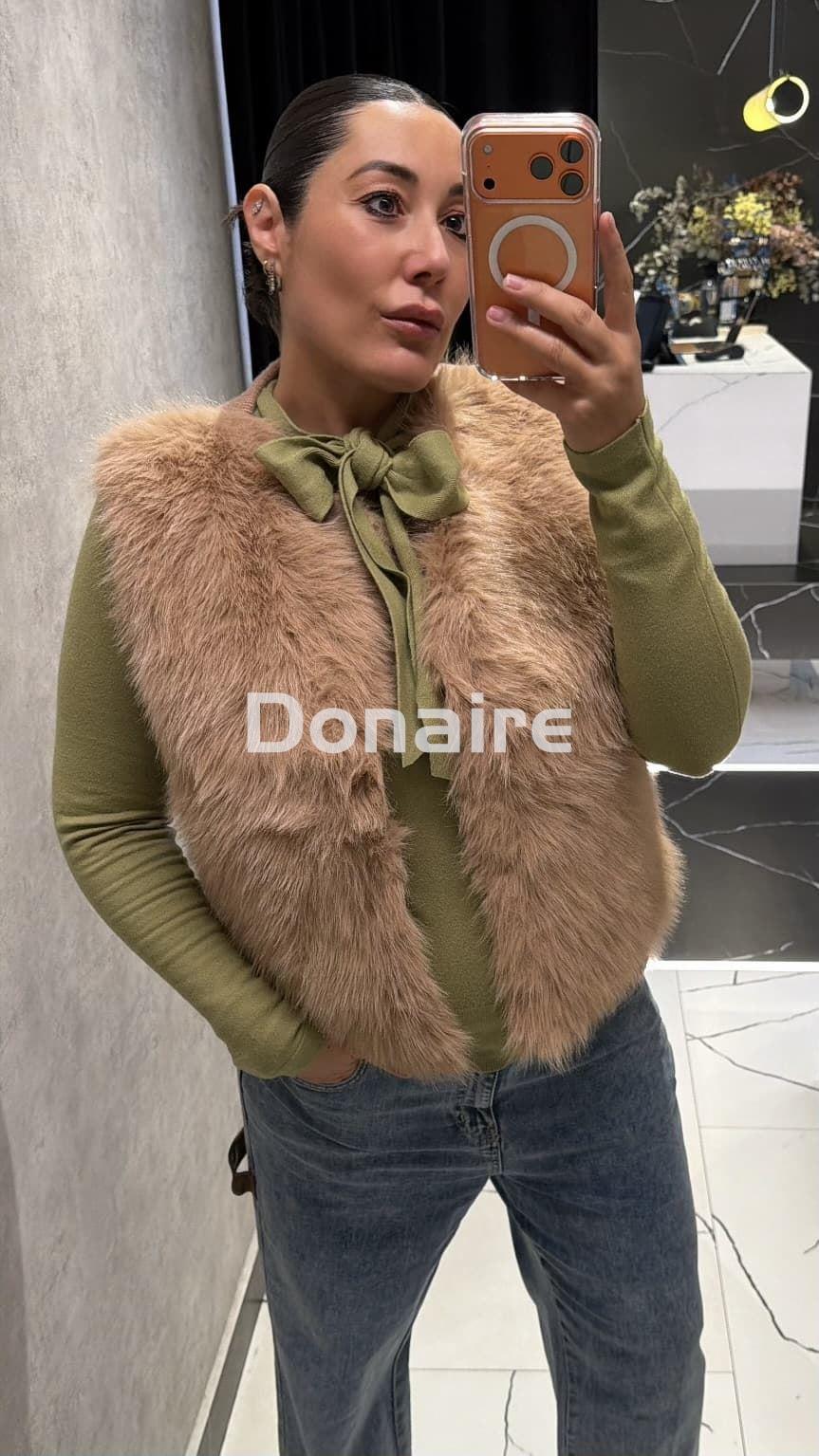 Chaleco pelo y punto beige Koralline - Imagen 2