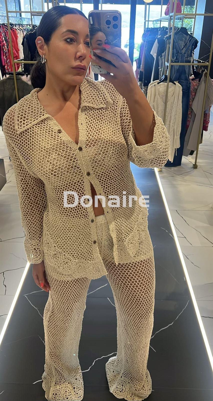 Chaqueta crochet beige y dorada Koralline - Imagen 2
