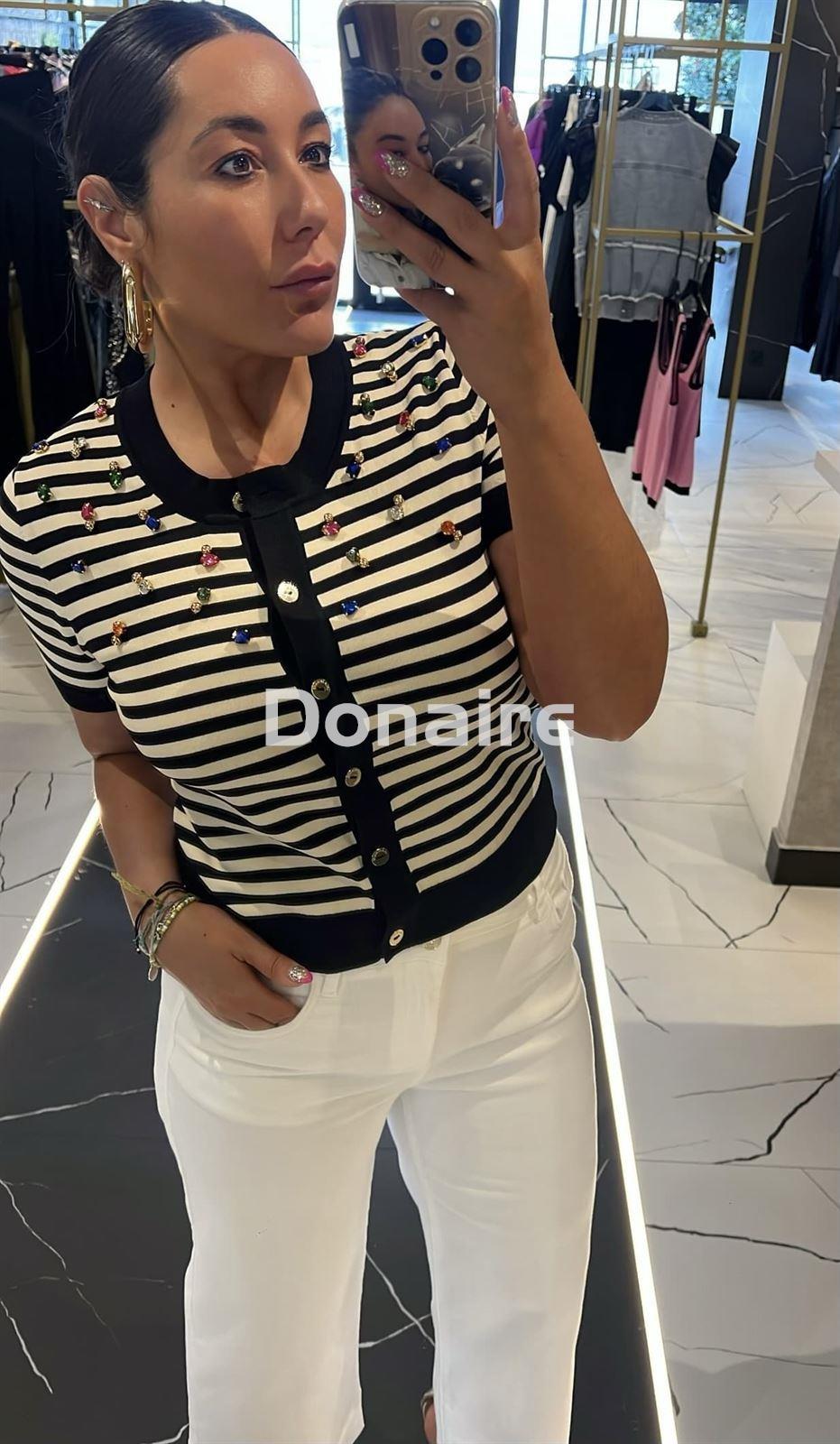 Chaqueta manga corta rayas pedrería Maite - Imagen 1