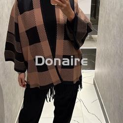 Chaqueta tipo poncho cuadros y flecos Lolita - Imagen 1