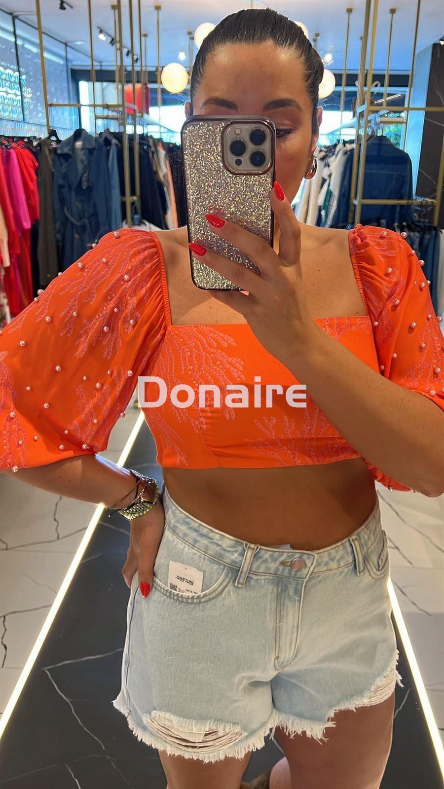 Crop top coral y perlas Lez a Lez - Imagen 1