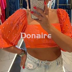 Crop top coral y perlas Lez a Lez - Imagen 1
