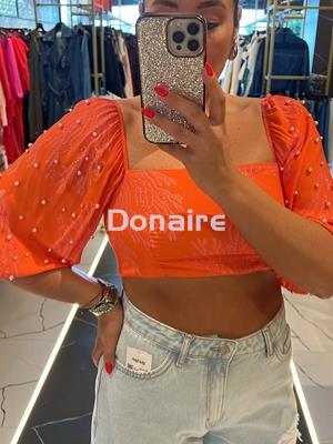 Crop top coral y perlas Lez a Lez - Imagen 1