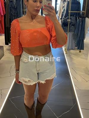 Crop top coral y perlas Lez a Lez - Imagen 2