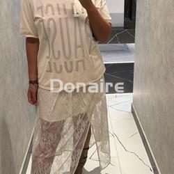 Falda midi desigual encaje beige OPEN - Imagen 1