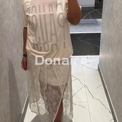 Falda midi desigual encaje beige OPEN - Imagen 2