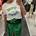 Falda midi lentejuelas verde con abertura Maite - Imagen 2
