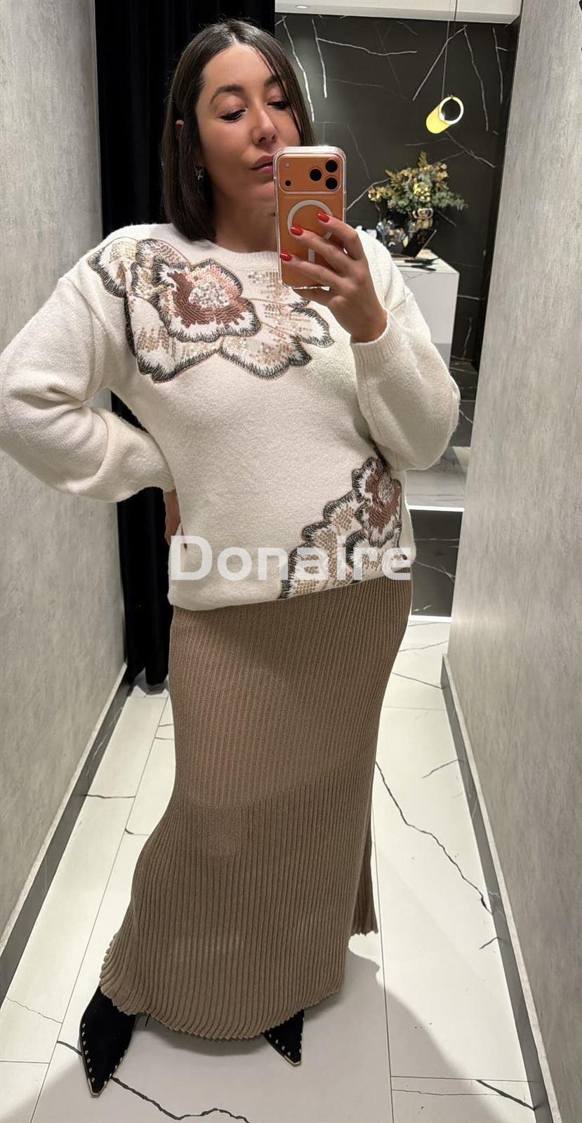 Falda punto de lurex beige y dorado Lez a Lez - Imagen 2