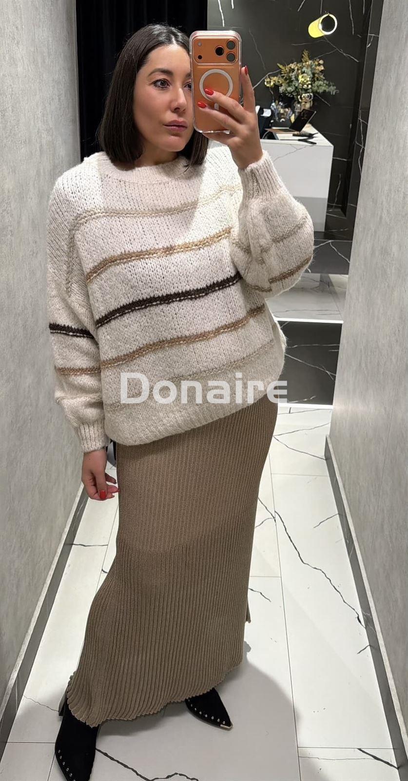 Falda punto de lurex beige y dorado Lez a Lez - Imagen 3