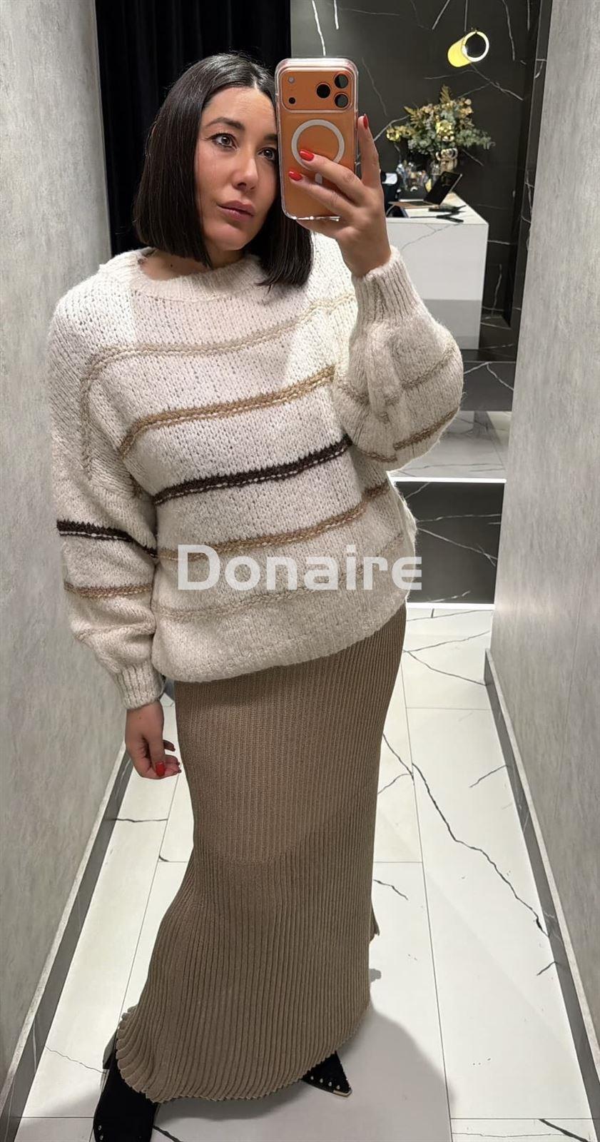 Falda punto de lurex beige y dorado Lez a Lez - Imagen 4