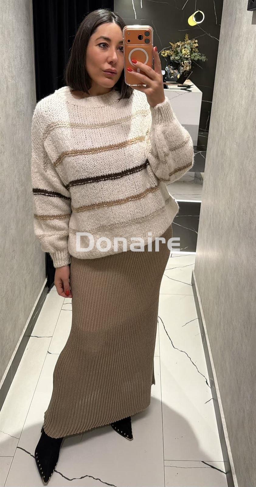 Falda punto de lurex beige y dorado Lez a Lez - Imagen 5