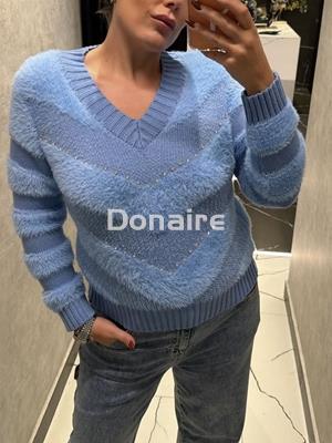 Jersey azul combinado efecto pelo y strass Koralline - Imagen 2