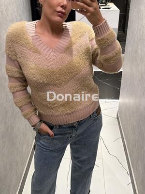 Jersey beige combinado efecto pelo y strass Koralline - Imagen 1