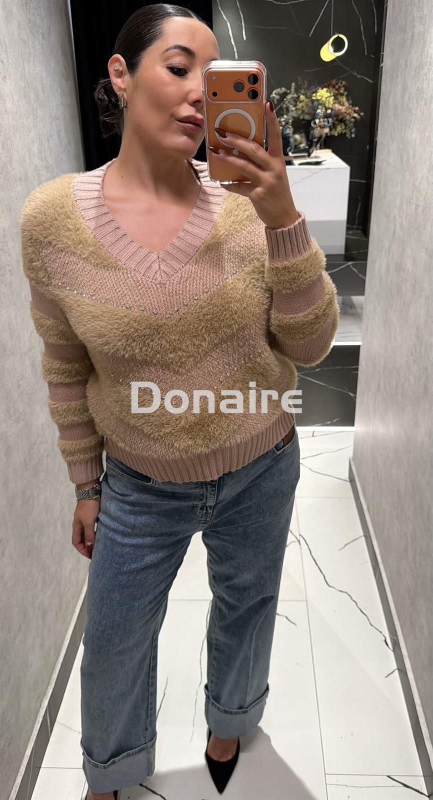 Jersey beige combinado efecto pelo y strass Koralline - Imagen 3