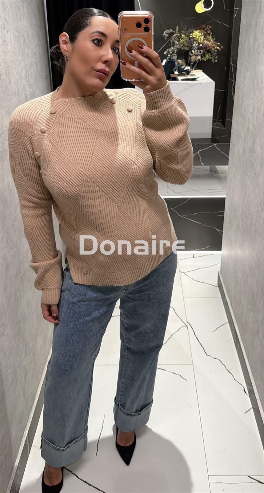 Jersey beige punto de canalé Lolita - Imagen 1