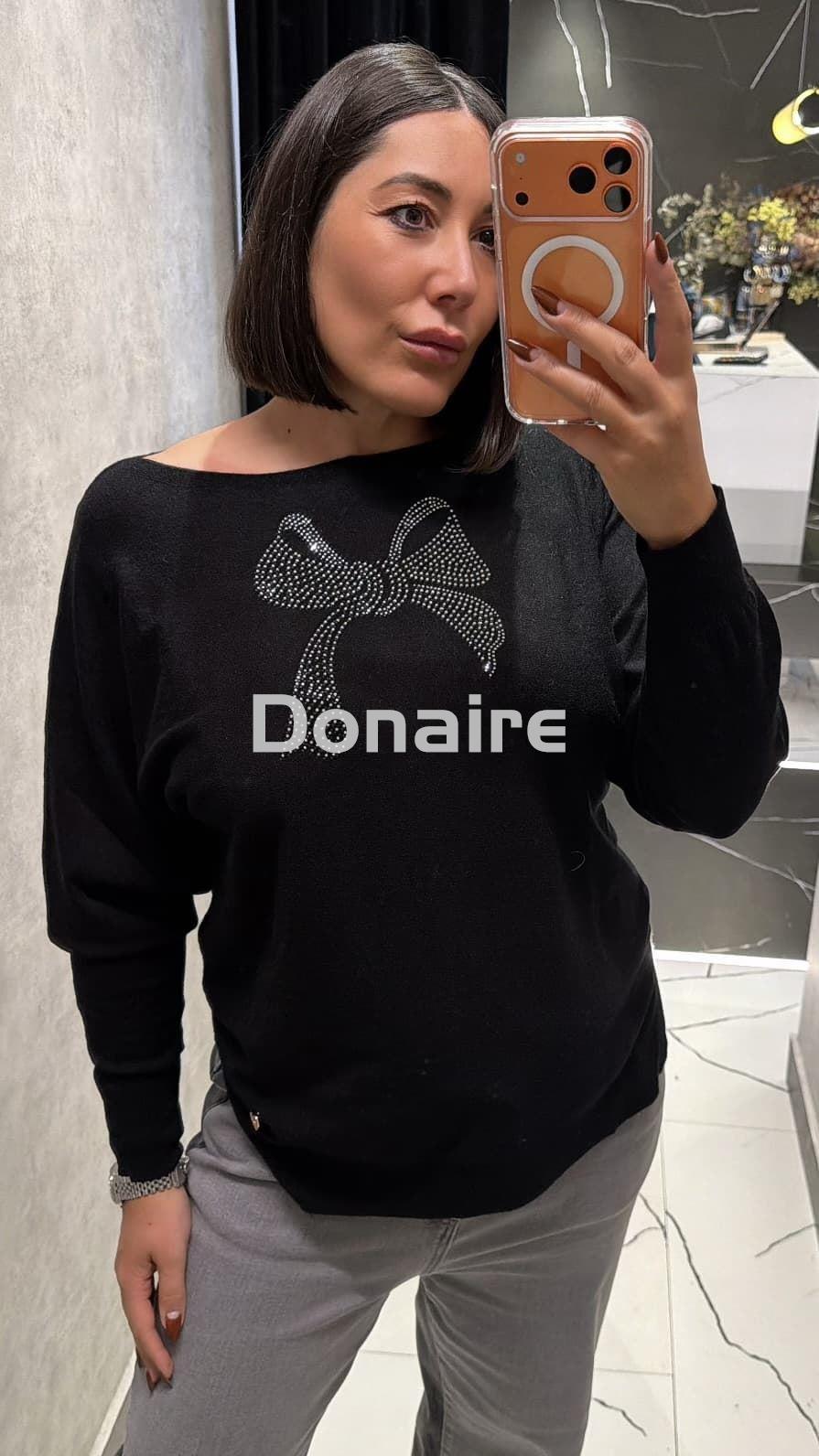 Jersey negro punto fino lazada strass Lolita - Imagen 1