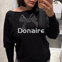 Jersey negro punto fino lazada strass Lolita - Imagen 1