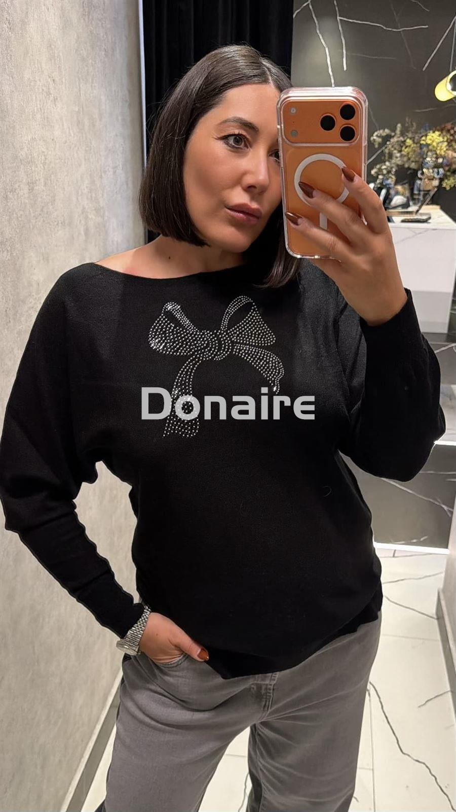 Jersey negro punto fino lazada strass Lolita - Imagen 2