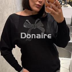 Jersey negro punto fino lazada strass Lolita - Imagen 2