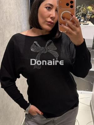 Jersey negro punto fino lazada strass Lolita - Imagen 2