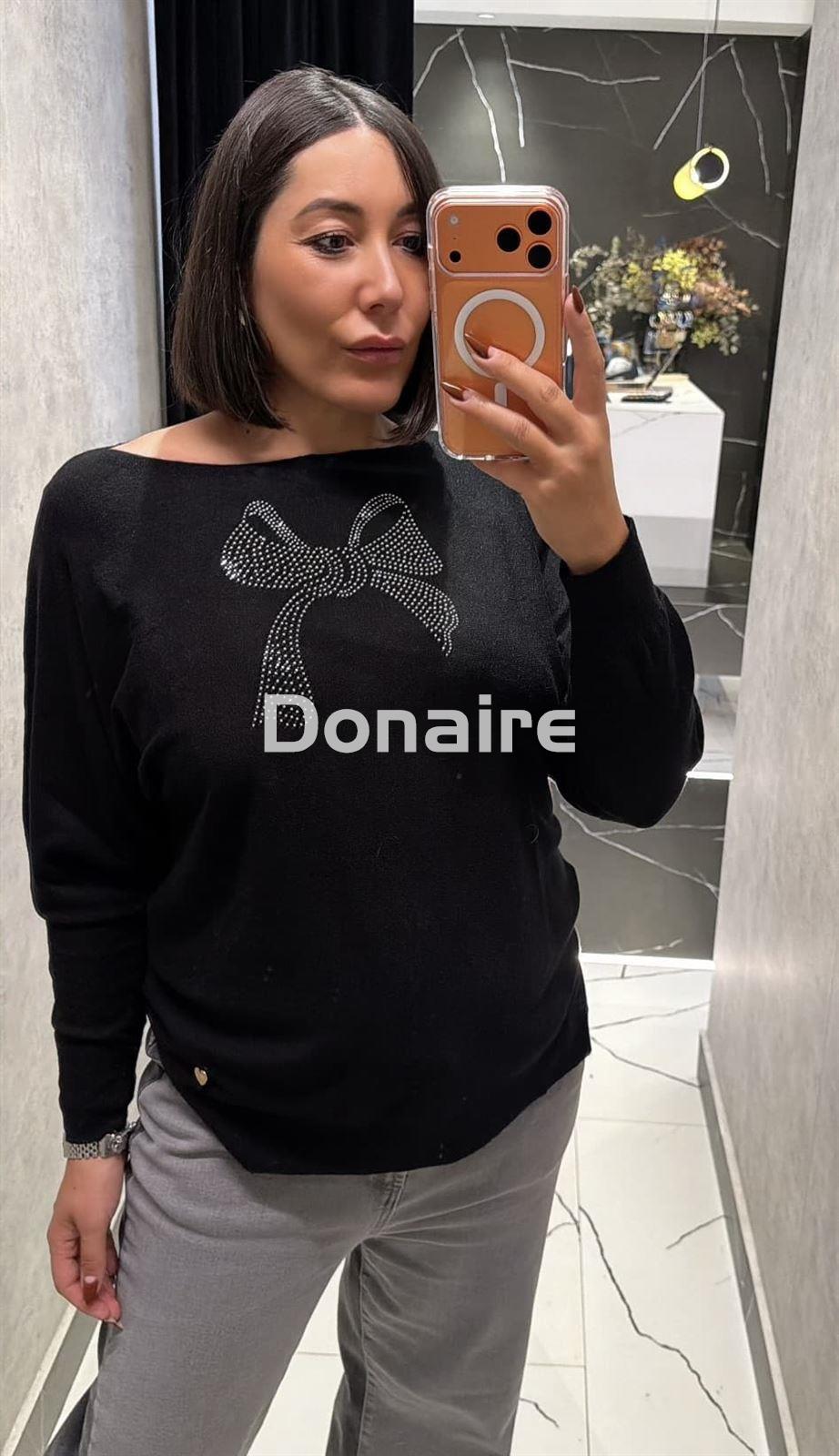 Jersey negro punto fino lazada strass Lolita - Imagen 3