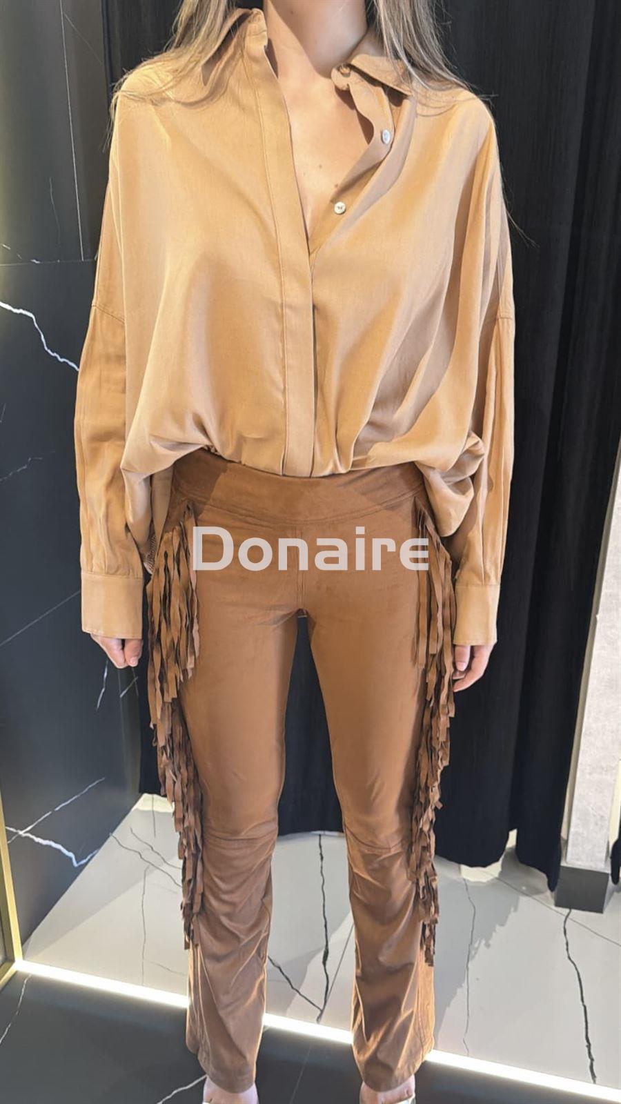 Maxi camisa beige silueta rejilla espalda Open - Imagen 1