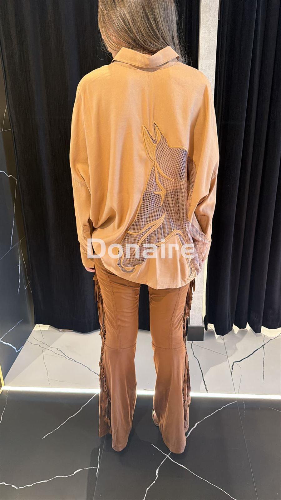 Maxi camisa beige silueta rejilla espalda Open - Imagen 2