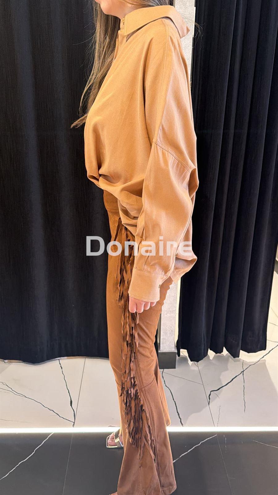 Maxi camisa beige silueta rejilla espalda Open - Imagen 3